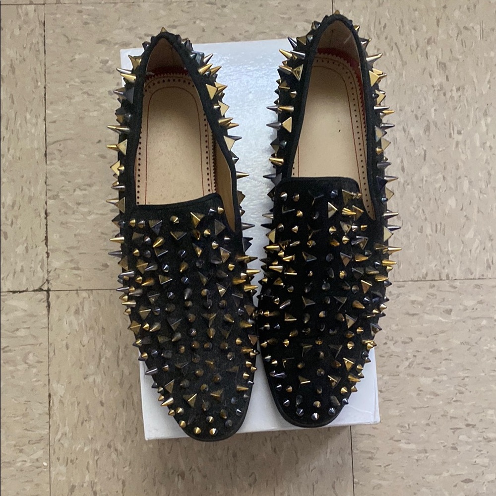 Studded Black and Gold Women's Loafers